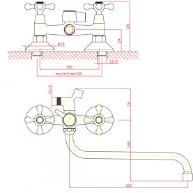 Смеситель DORTMUND (арт. DO62420341) для ванны низлив 300 мм с аксес. Zollen в Астрахани 2