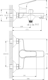Смеситель для ванны Rossinka RS29-31 одноручный (35мм) с монолитным изливом, хром в Астрахани 1