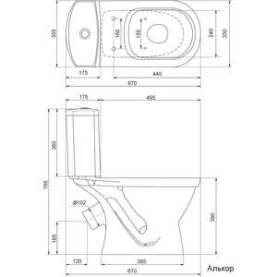 Унитаз-компакт Santek Алькор 1WH301795 напольный с сиденьем, антивсплеск, косой выпуск в Астрахани 1