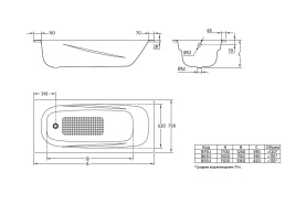 Стальная ванна BLB Universal Anatomica HG 170x75 см B75L с отверстиями под ручки 208 мм в Астрахани 3
